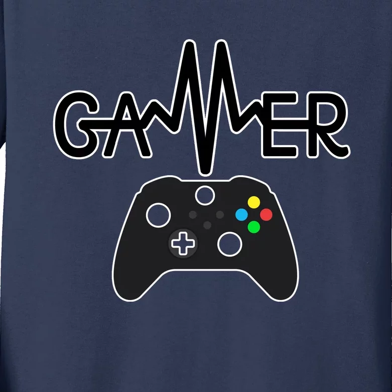 Gamer Heartbeat Xbox Black Kids Long Sleeve Shirt