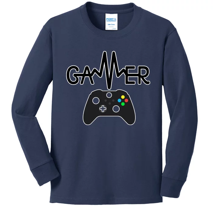 Gamer Heartbeat Xbox Black Kids Long Sleeve Shirt