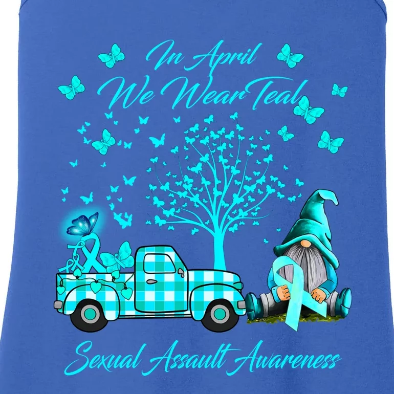 Gnomes In April We Wear Teal Sexual Assault Awareness Funny Gift Great Gift Ladies Essential Tank