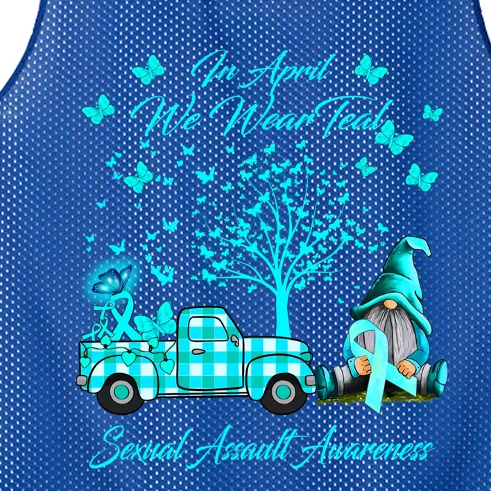 Gnomes In April We Wear Teal Sexual Assault Awareness Funny Gift Great Gift Mesh Reversible Basketball Jersey Tank