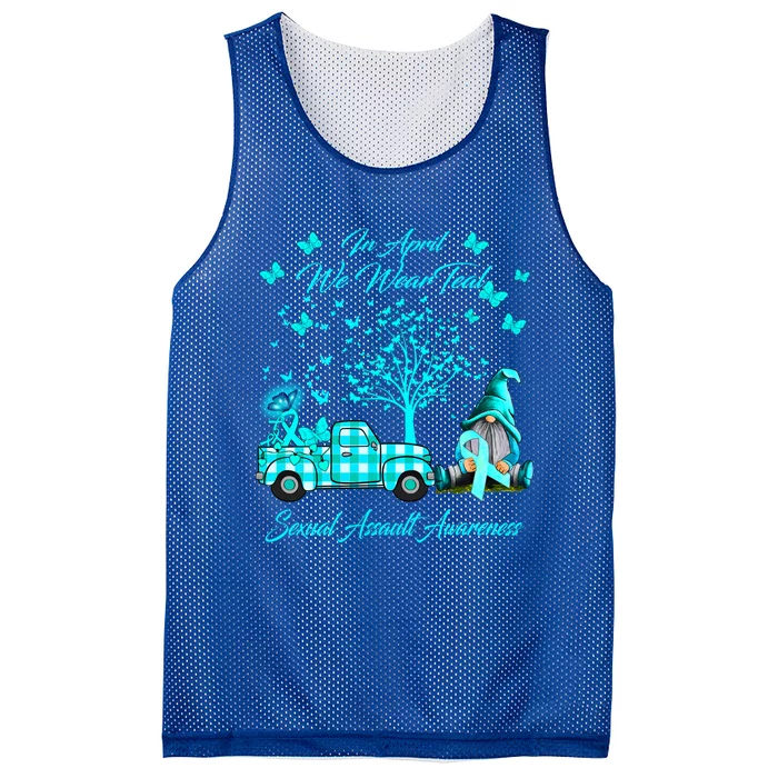 Gnomes In April We Wear Teal Sexual Assault Awareness Funny Gift Great Gift Mesh Reversible Basketball Jersey Tank