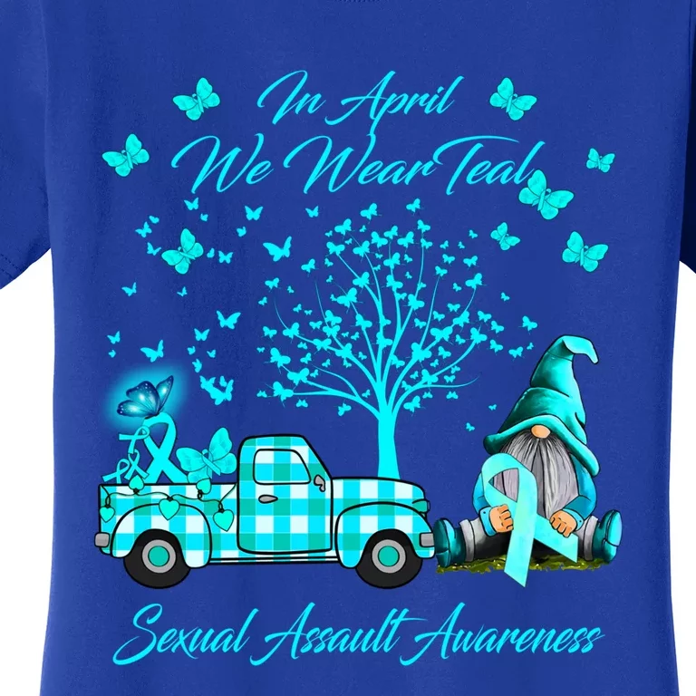 Gnomes In April We Wear Teal Sexual Assault Awareness Funny Gift Great Gift Women's T-Shirt