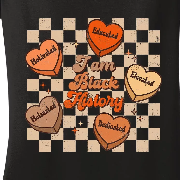 Groovy I Am Black History Month Melanin Black Pride Women's V-Neck T-Shirt