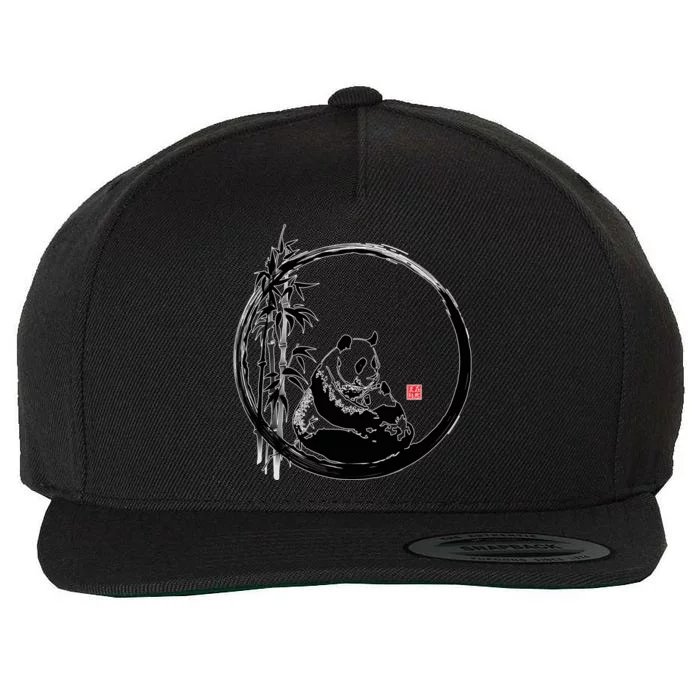 Giant Panda Bamboo Japanese Ink Painting Wool Snapback Cap