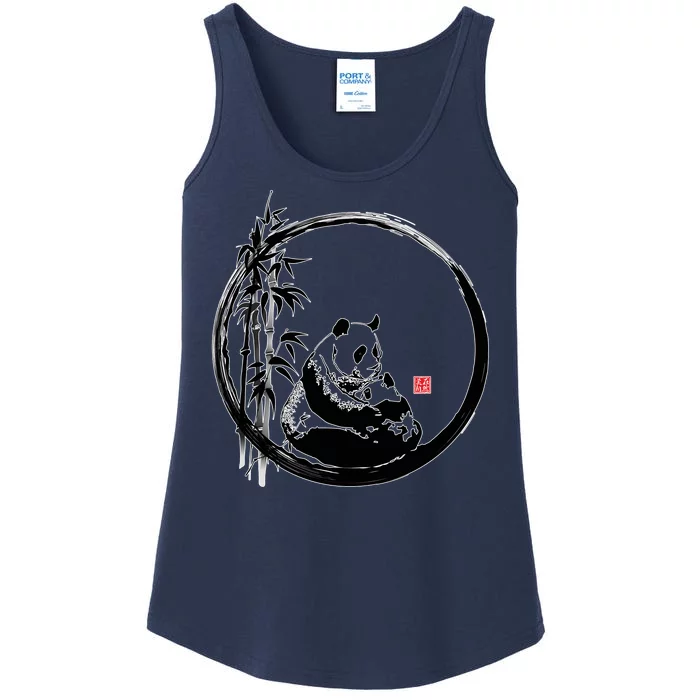 Giant Panda Bamboo Japanese Ink Painting Ladies Essential Tank