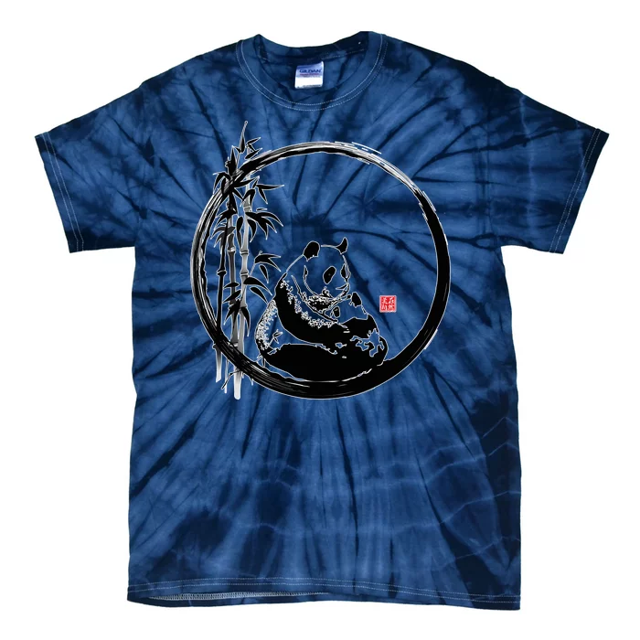 Giant Panda Bamboo Japanese Ink Painting Tie-Dye T-Shirt