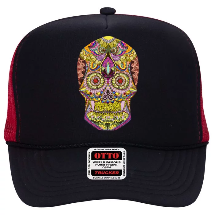 Giant Sugar Floral Sugar Skull High Crown Mesh Trucker Hat