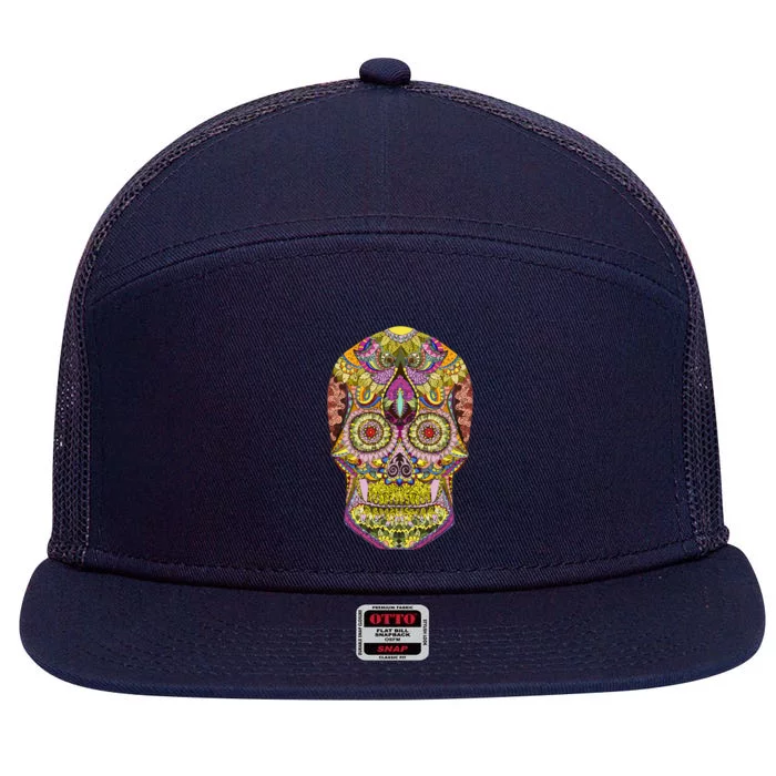 Giant Sugar Floral Sugar Skull 7 Panel Mesh Trucker Snapback Hat