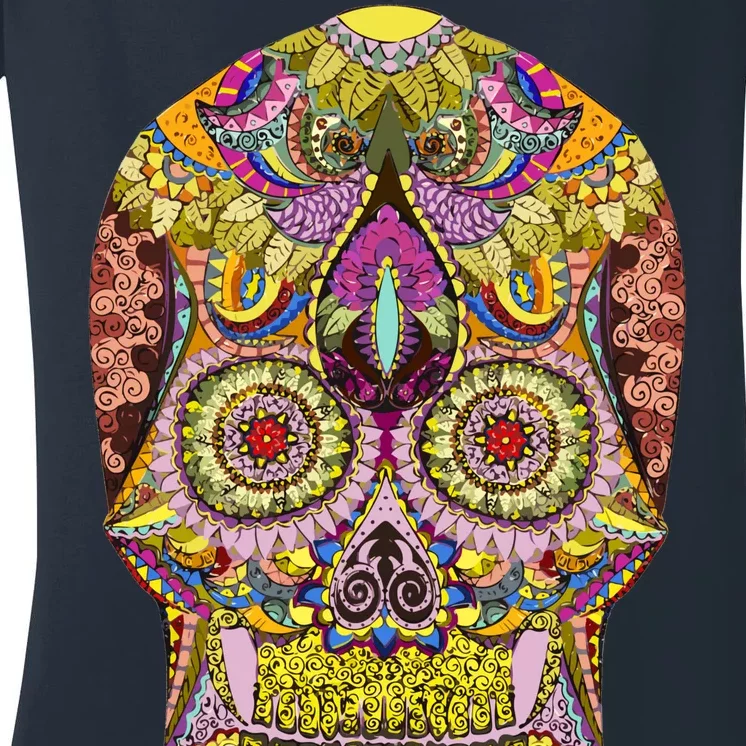 Giant Sugar Floral Sugar Skull Women's V-Neck T-Shirt