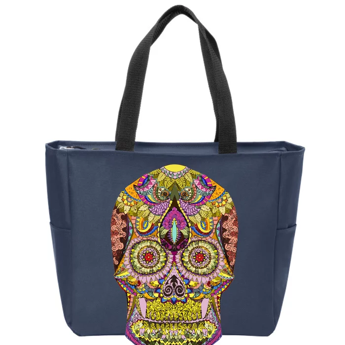 Giant Sugar Floral Sugar Skull Zip Tote Bag