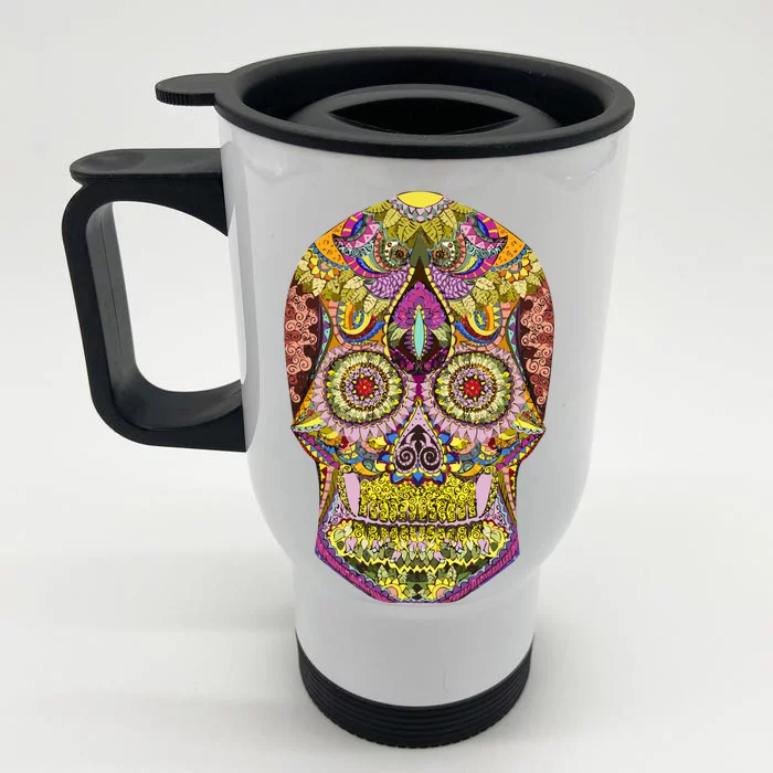 Giant Sugar Floral Sugar Skull Front & Back Stainless Steel Travel Mug