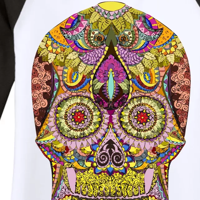 Giant Sugar Floral Sugar Skull Women's Tri-Blend 3/4-Sleeve Raglan Shirt