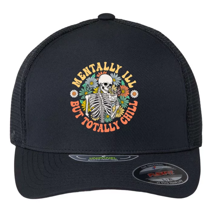 Groovytally Ill But Totally Chill Halloween Skeleton Flexfit Unipanel Trucker Cap