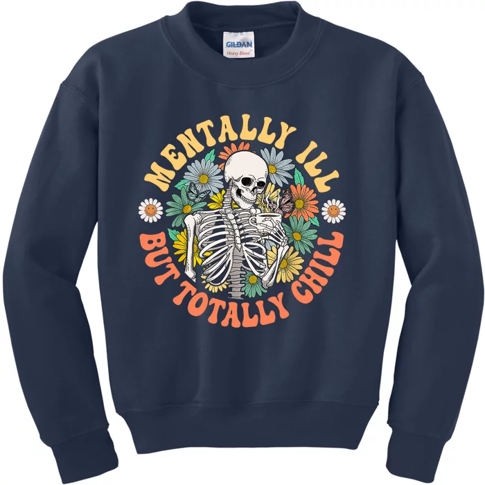 Groovytally Ill But Totally Chill Halloween Skeleton Kids Sweatshirt