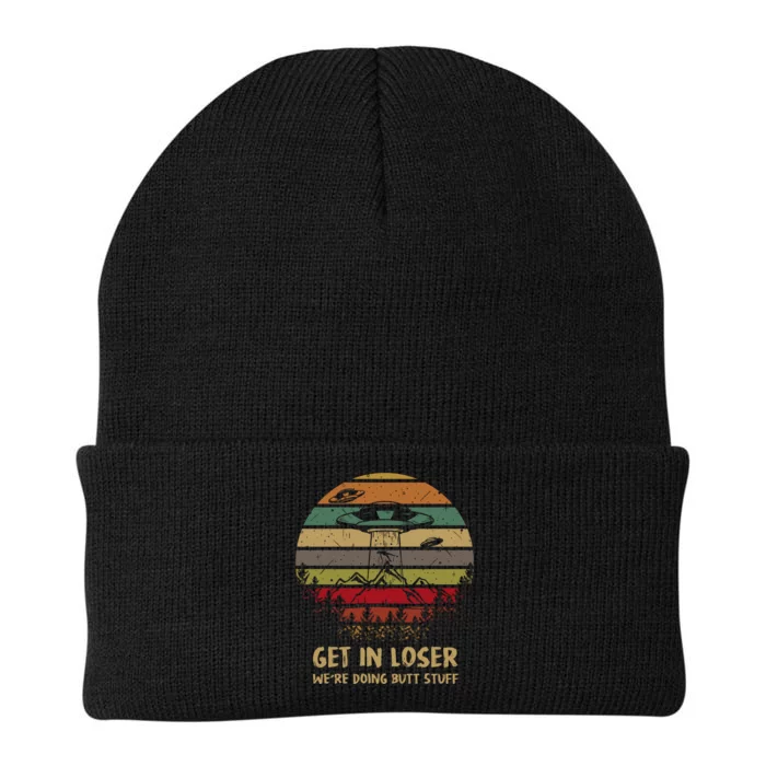 Get In Closer We're Doing Butt Stuff Funny Aliens UFO Meme Sunset Vintage Knit Cap Winter Beanie