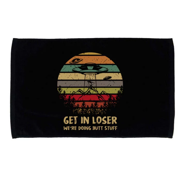 Get In Closer We're Doing Butt Stuff Funny Aliens UFO Meme Sunset Vintage Microfiber Hand Towel