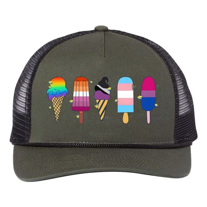 Gay Ice Cream Funny Pride Lgbt Lgbtq Pride Month Retro Rope Trucker Hat Cap