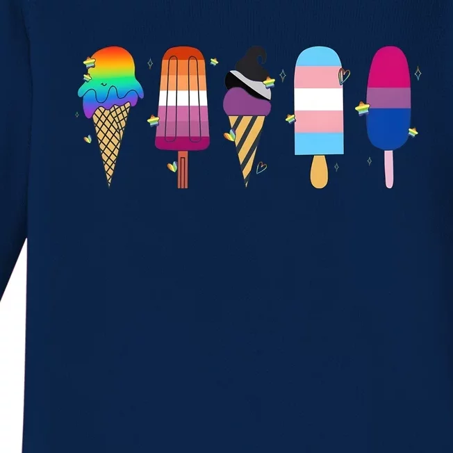 Gay Ice Cream Funny Pride Lgbt Lgbtq Pride Month Baby Long Sleeve Bodysuit