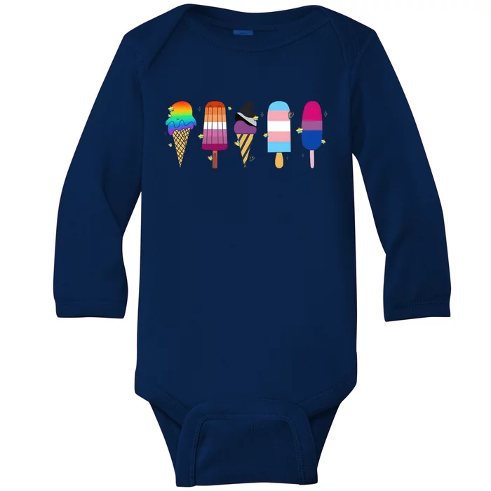 Gay Ice Cream Funny Pride Lgbt Lgbtq Pride Month Baby Long Sleeve Bodysuit