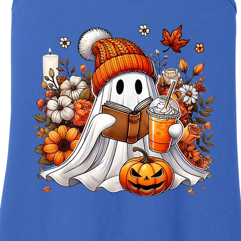 Ghost Ing Coffee Book Reading Halloween Pumpkin Flower Gift Ladies Essential Tank