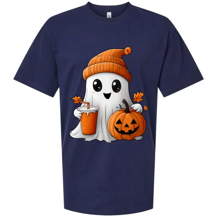 Ghost Ing Coffee Halloween Pumpkin Iced Coffee Lover Gift Sueded Cloud Jersey T-Shirt