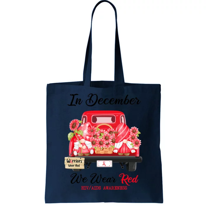 Gnome In December We Wear Red Ribbon HIVAIDS Awareness Tote Bag