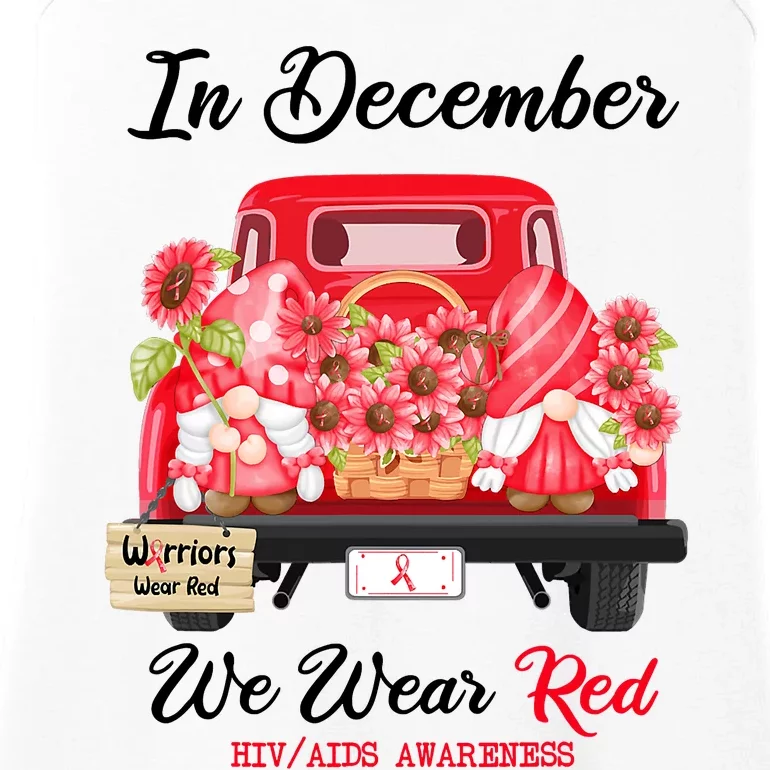 Gnome In December We Wear Red Ribbon HIVAIDS Awareness Ladies Essential Tank