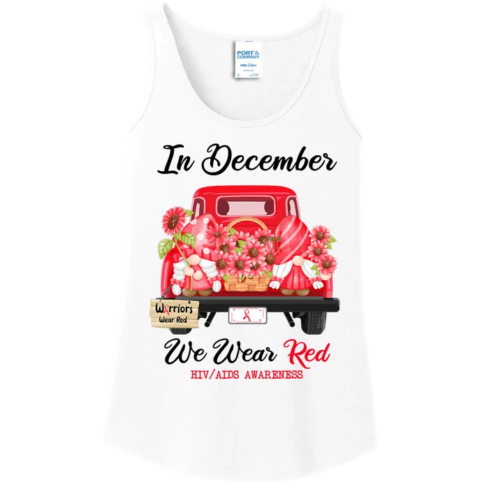 Gnome In December We Wear Red Ribbon HIVAIDS Awareness Ladies Essential Tank