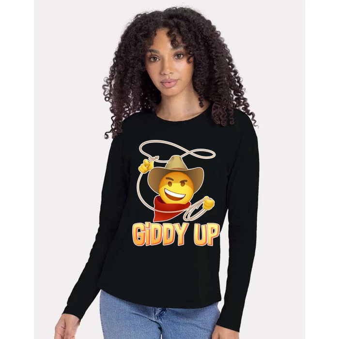 Giddy Up Cowboy Emoji Womens Cotton Relaxed Long Sleeve T-Shirt