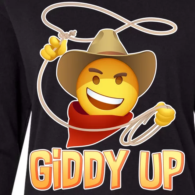 Giddy Up Cowboy Emoji Womens Cotton Relaxed Long Sleeve T-Shirt