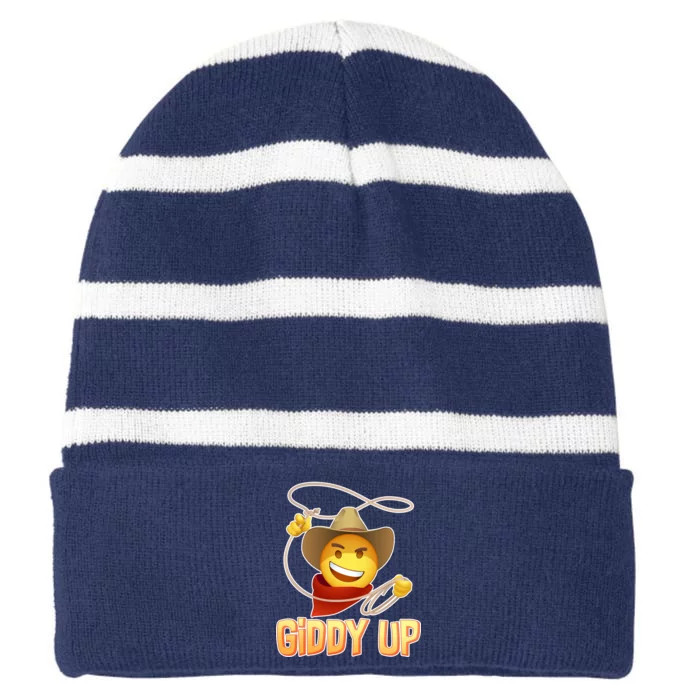 Giddy Up Cowboy Emoji Striped Beanie with Solid Band