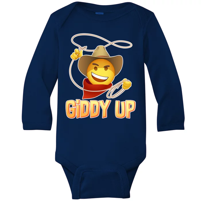 Giddy Up Cowboy Emoji Baby Long Sleeve Bodysuit