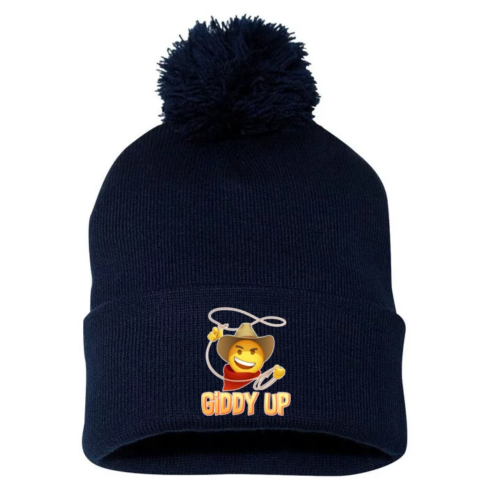 Giddy Up Cowboy Emoji Pom Pom 12in Knit Beanie