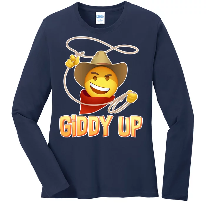 Giddy Up Cowboy Emoji Ladies Long Sleeve Shirt