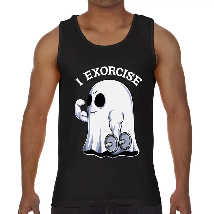 Ghost I Exorcise Funny Gym Exercise Workout Spooky Halloween Comfort Colors® Tank Top