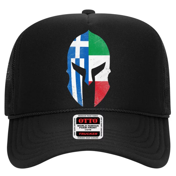 Greece Italy Flag Italian Greek Roots Helmet High Crown Mesh Trucker Hat