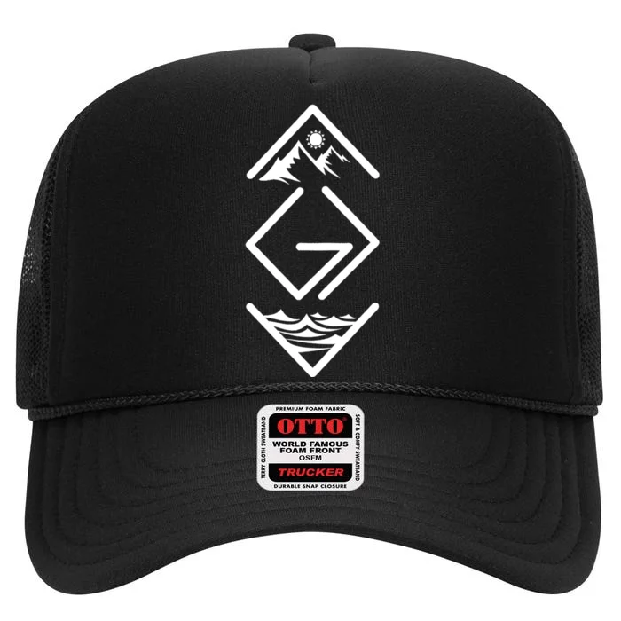 God Is Faithful More Than Highs And Lows High Crown Mesh Trucker Hat