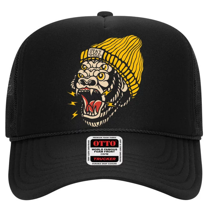 Gorilla Inked Flash Old School Ink Addict Traditional Tattoo High Crown Mesh Trucker Hat