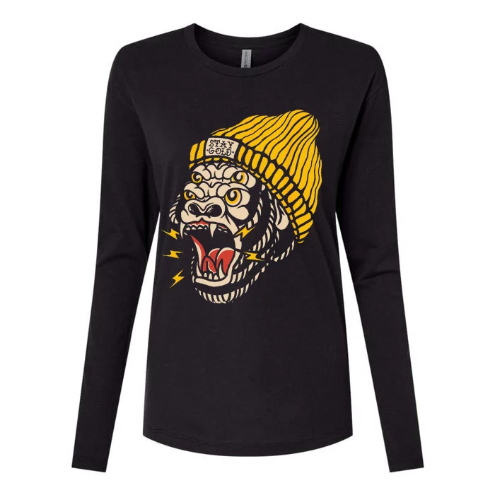 Gorilla Inked Flash Old School Ink Addict Traditional Tattoo Womens Cotton Relaxed Long Sleeve T-Shirt