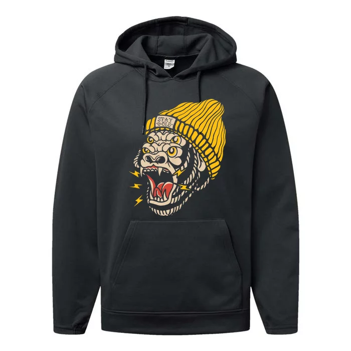 Gorilla Inked Flash Old School Ink Addict Traditional Tattoo Performance Fleece Hoodie