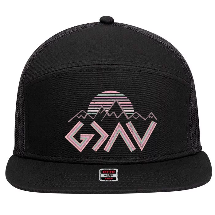 God Is Faithful More Than Highs And Lows 7 Panel Mesh Trucker Snapback Hat