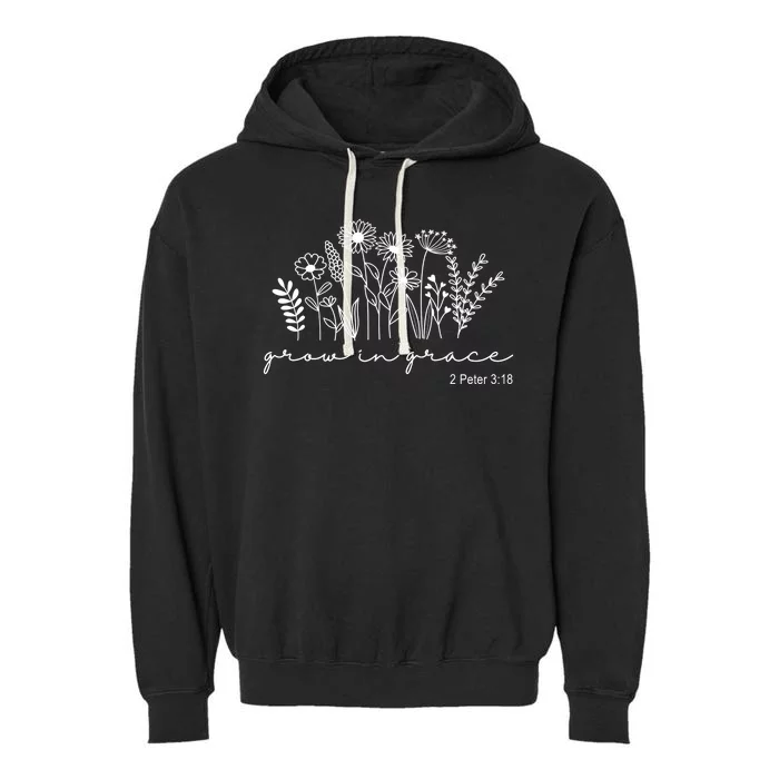 Grow In Grace 2 Peter 3:18 Floral Garment-Dyed Fleece Hoodie