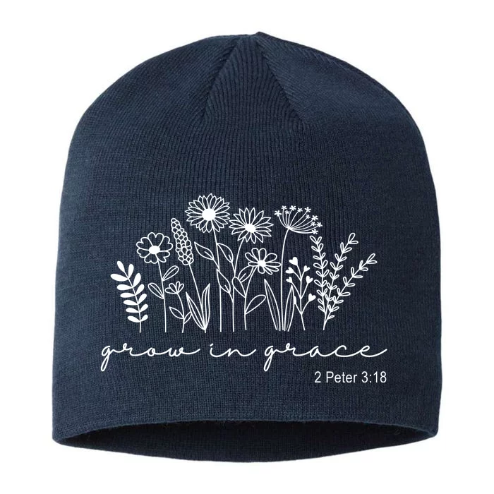 Grow In Grace 2 Peter 3:18 Floral 8 1/2in Sustainable Knit Beanie