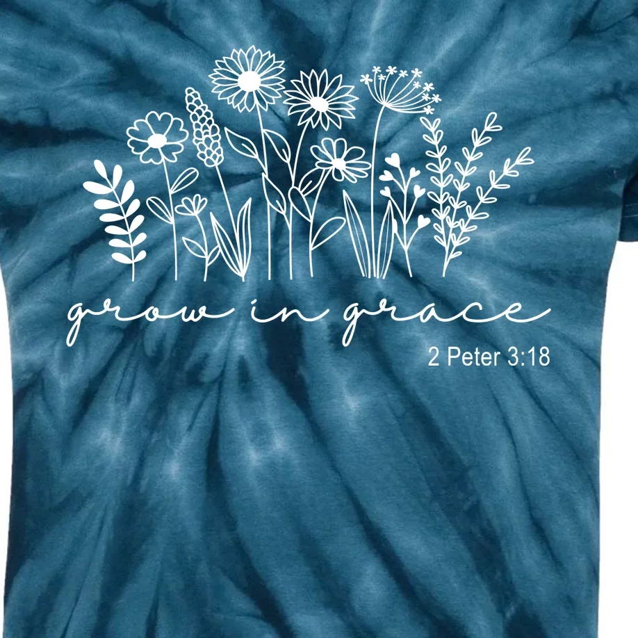 Grow In Grace 2 Peter 3:18 Floral Kids Tie-Dye T-Shirt