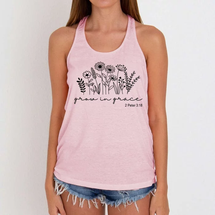 Grow In Grace 2 Peter 3:18 Floral Women's Knotted Racerback Tank