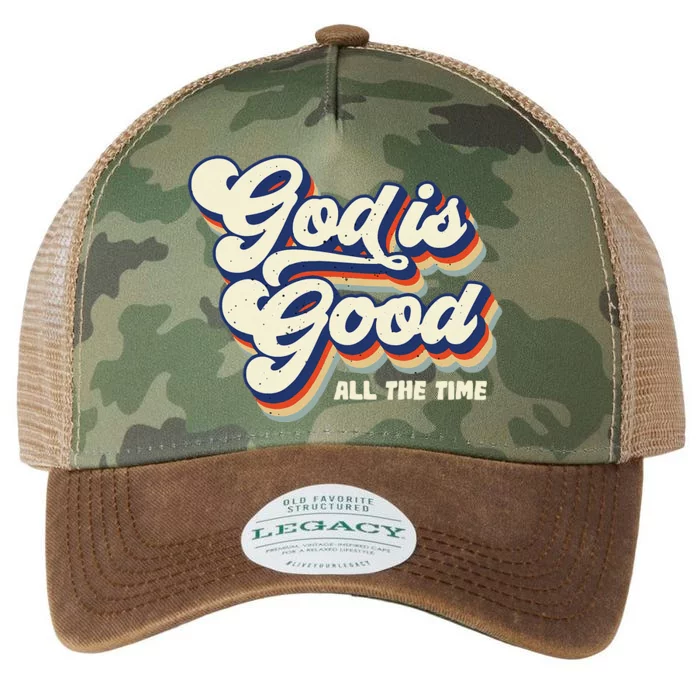 God Is Good All The Time Retro Vintage Legacy Tie Dye Trucker Hat