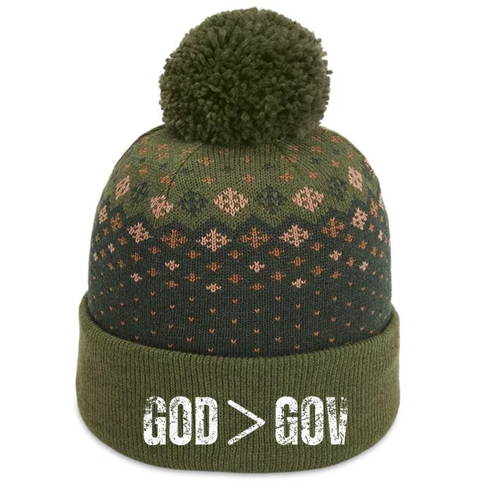 God Is Greater Than Gov Vintage Distressed Anti Government The Baniff Cuffed Pom Beanie