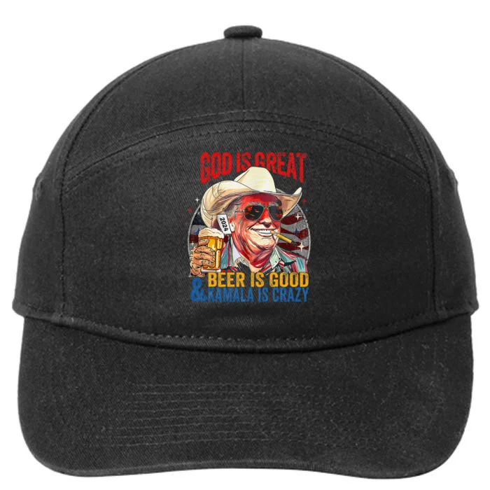 God Is Great Beer Is Good And Kamala Are Crazy Funny Trump 7-Panel Snapback Hat