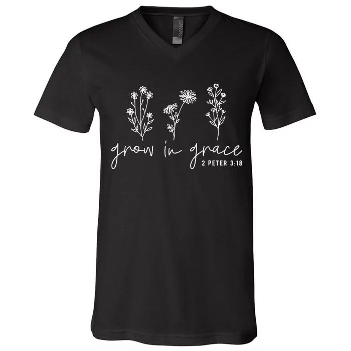 Grow In Grace Christian Easter Day V-Neck T-Shirt