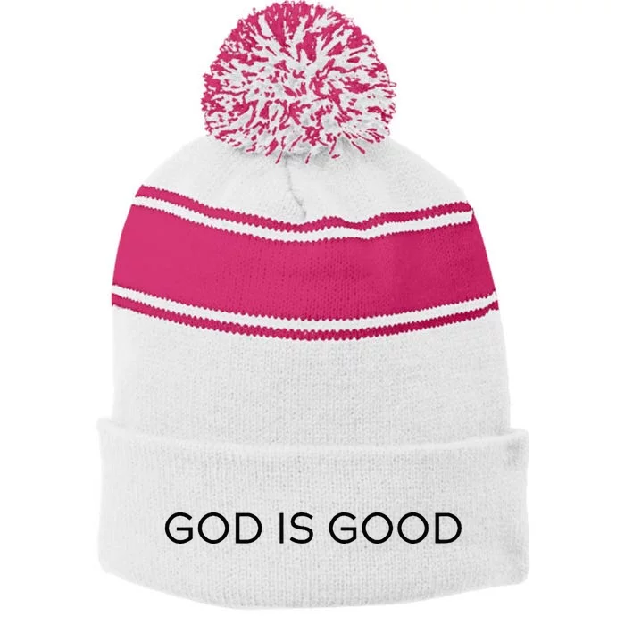 God Is Good Trendy Christian Saying Minimal Stripe Pom Pom Beanie